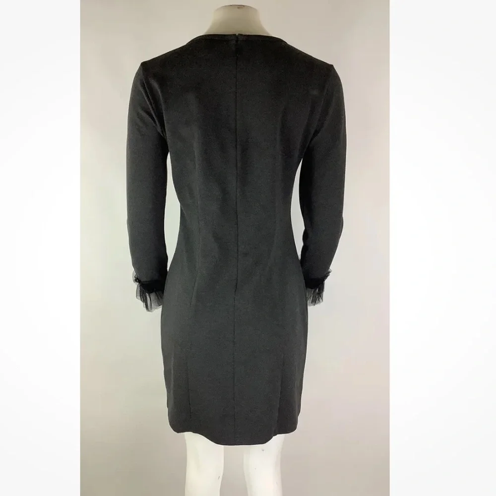 J Crew Sz S Sheath Dress With Tulle Trim Arms Gray Viscose Business Style